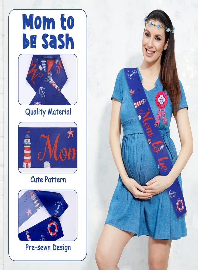 Serencatcher Nautical Baby Shower Maternity Sash, Anchor Baby Shower Decorations Mom to Be Dad to Be Corsage Pins Flower Crown Navy Blue and Red Neutral Nautical Ocean Theme Gender Reveal Party - Image 3