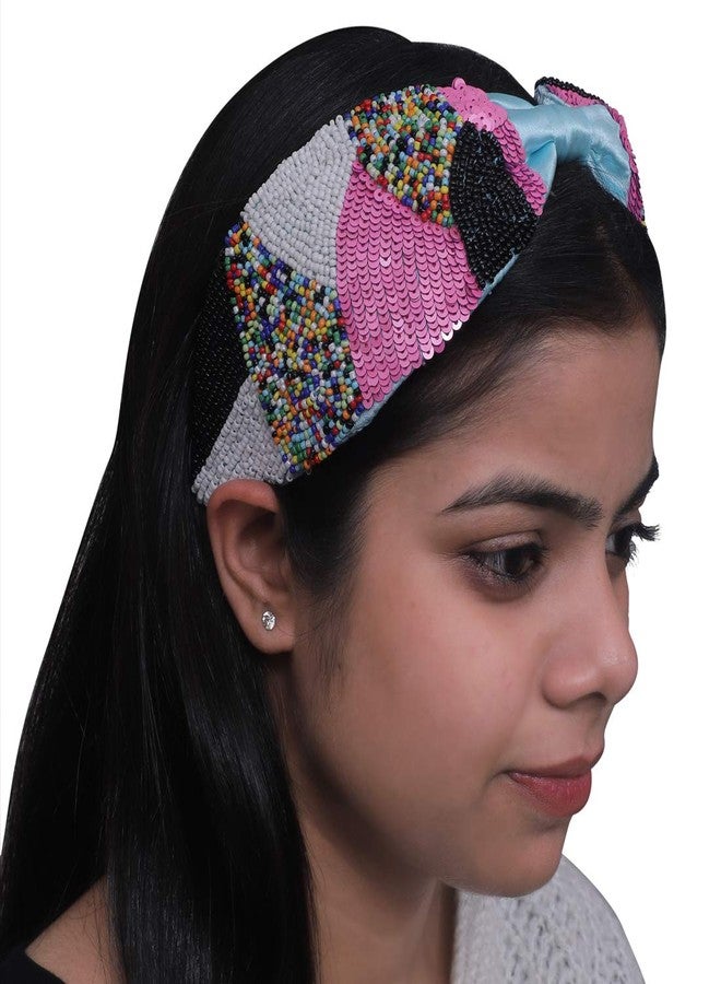 Nnr Beaded Hair Bands For Girls,Hand Made Embroidery Hair Bands For Parties And Functions,Pack Of 1 Pcs, Color-Ice Blue - Image 3