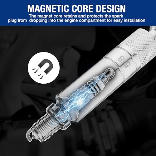 WORKPRO طقم مفاتيح شمعات الإشعال المغناطيسية الدوارة من WORKPRO 7 قطع، يتضمن مفاتيح بحجم 9/16 بوصة، 5/8 بوصة، 13/16 بوصة، 14 مم مع جدران رقيقة وامتدادات بطول 4، 6، 11 بوصة، محرك 3/8 بوصة مع 12 نقطة، نواة مغناطيسية - Image 2