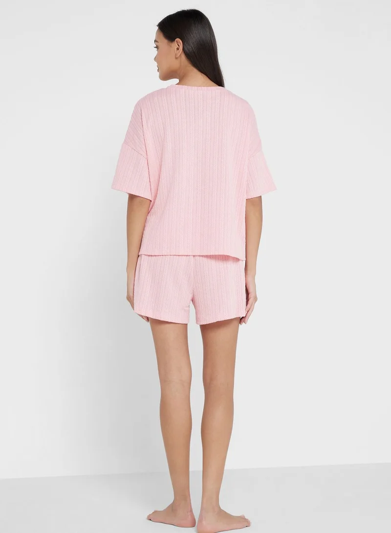 Ginger Textured Pyjama Shorts Set