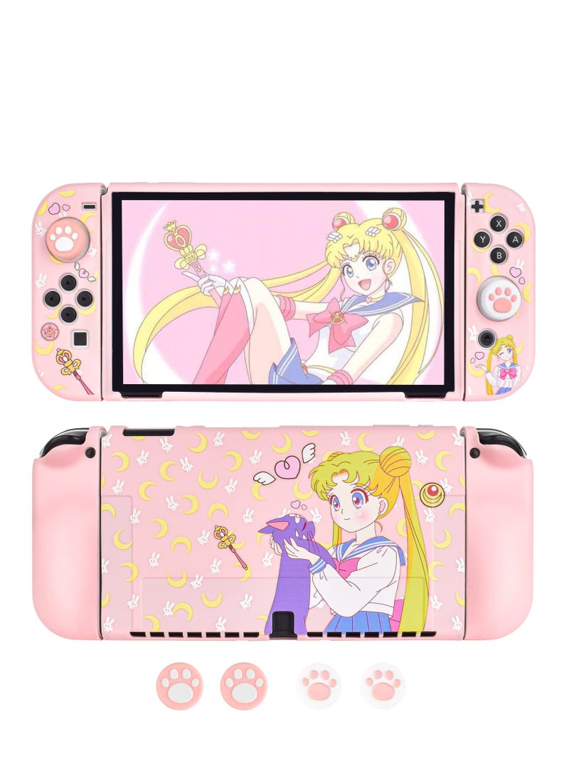 Excefore Protective Case for Nintendo Switch, Sailor Moon Switch OLED Protective Case Silicone Soft Cover Shockproof Pink Skin Joy Con Shell  - Image 1
