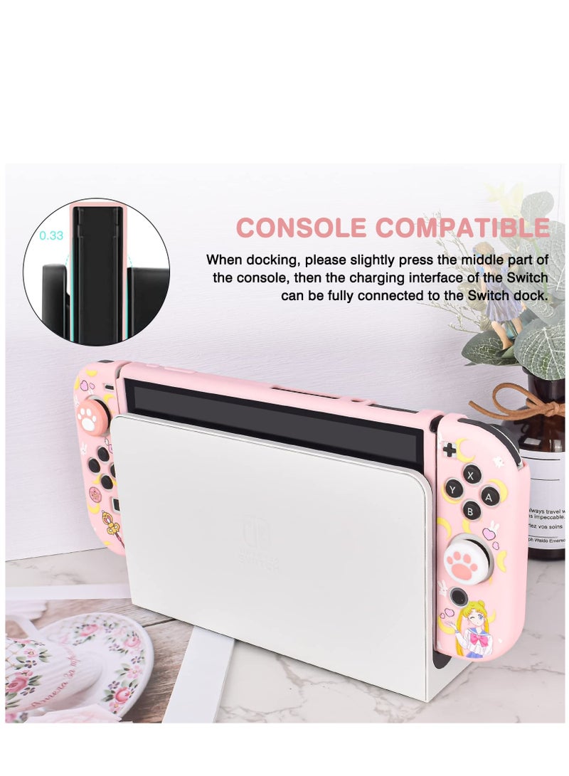 Excefore Protective Case for Nintendo Switch, Sailor Moon Switch OLED Protective Case Silicone Soft Cover Shockproof Pink Skin Joy Con Shell  - Image 4