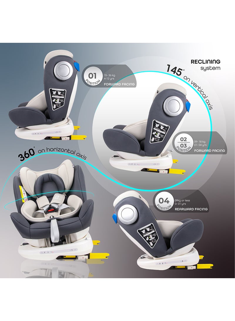Moon Gyro Car Seat – 360° Rotating Booster Seat with ISOFIX, Group 0+/1/2/3 (0m–12y, Up to 36kg), Rear And Forward Facing, Safety Travel Gear – Grey - Image 2