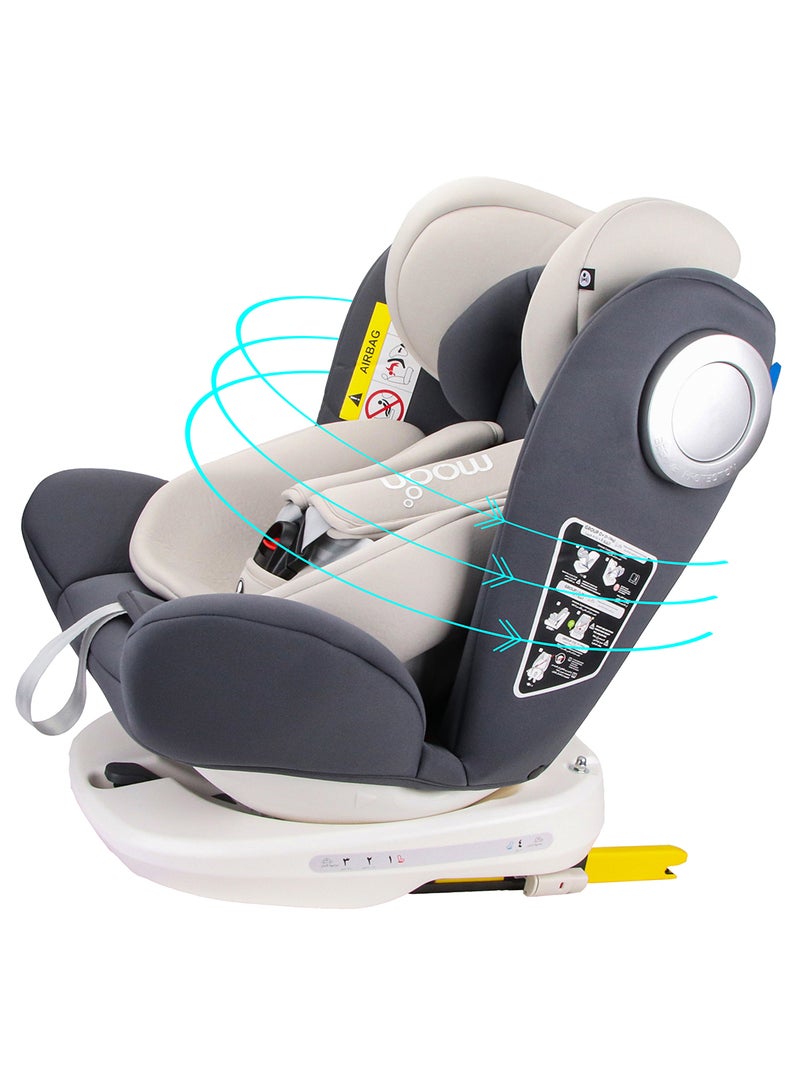 Moon Gyro Car Seat – 360° Rotating Booster Seat with ISOFIX, Group 0+/1/2/3 (0m–12y, Up to 36kg), Rear And Forward Facing, Safety Travel Gear – Grey - Image 1