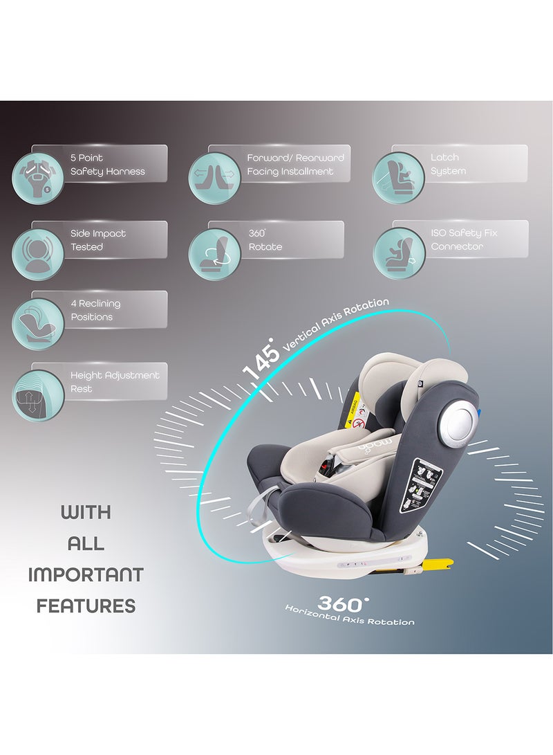 Moon Gyro Car Seat – 360° Rotating Booster Seat with ISOFIX, Group 0+/1/2/3 (0m–12y, Up to 36kg), Rear And Forward Facing, Safety Travel Gear – Grey - Image 5