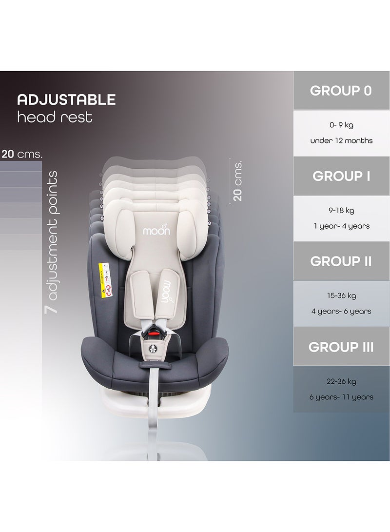 Moon Gyro Car Seat – 360° Rotating Booster Seat with ISOFIX, Group 0+/1/2/3 (0m–12y, Up to 36kg), Rear And Forward Facing, Safety Travel Gear – Grey - Image 3