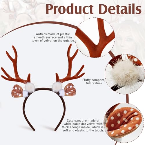 Komotu Women's Deer Costume Accessories reindeer antler ears headband Fawn Horn Headband christmas headbands Halloween Costume Accesso - Image 4
