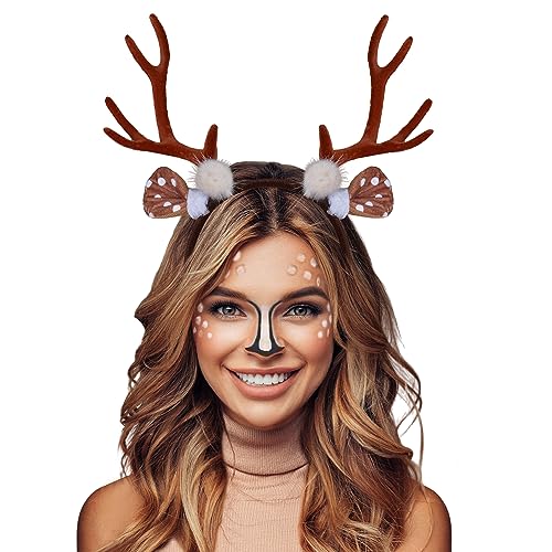 Komotu Women's Deer Costume Accessories reindeer antler ears headband Fawn Horn Headband christmas headbands Halloween Costume Accesso - Image 1