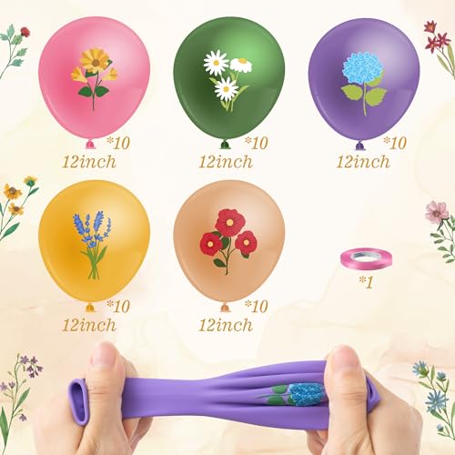 K1tpde Wild Flower Balloons Decorations 50PCS Assorted Colored Spring Floral Latex Balloon Set for Kids Baby Shower Spring Summer Picnic Party Decoration for Garden Decor - Image 5