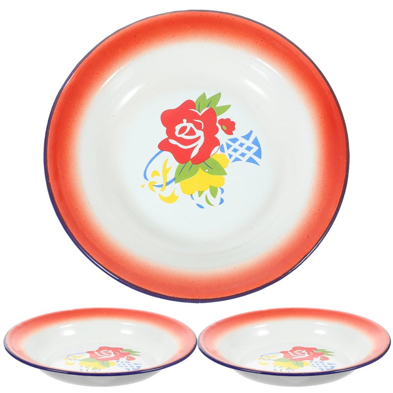 20cm Vintage Enamel Round Serving Plates Floral Pattern Set for Home Dining and Barbecue - Image 2