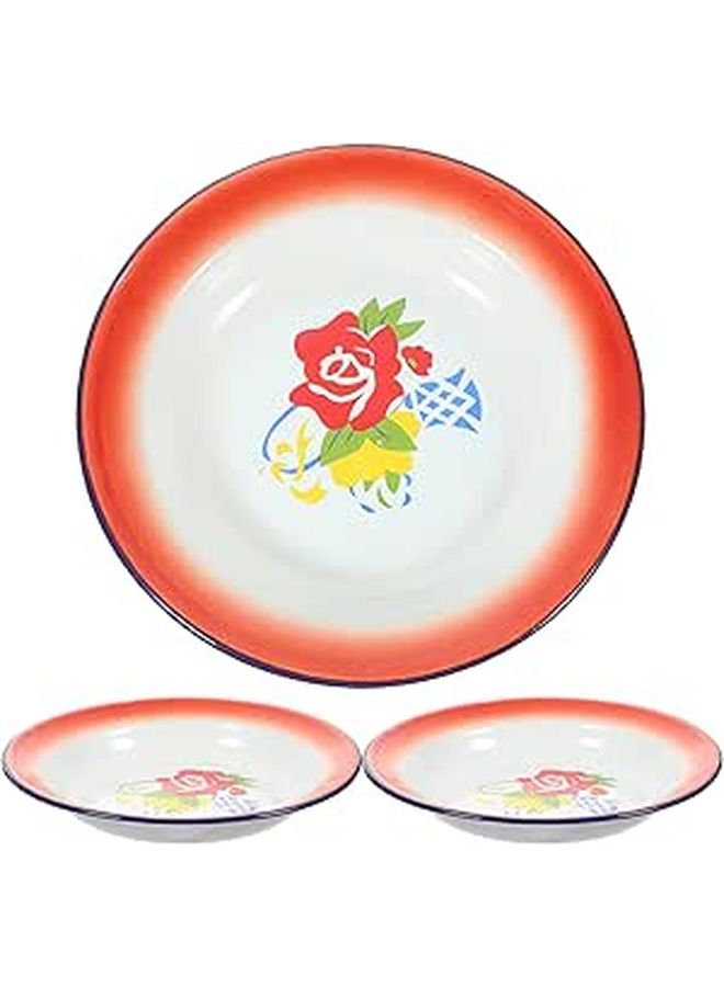 20cm Vintage Enamel Round Serving Plates Floral Pattern Set for Home Dining and Barbecue - Image 1