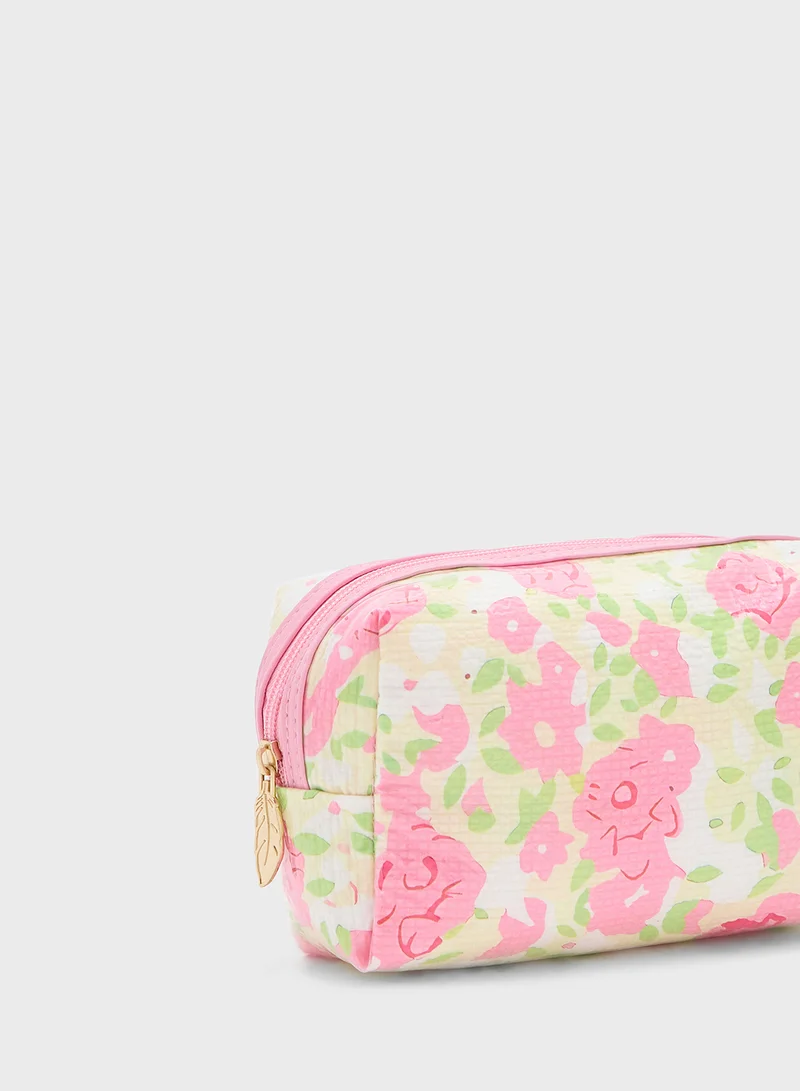 جينجر Floral Print Cosmetic Bag