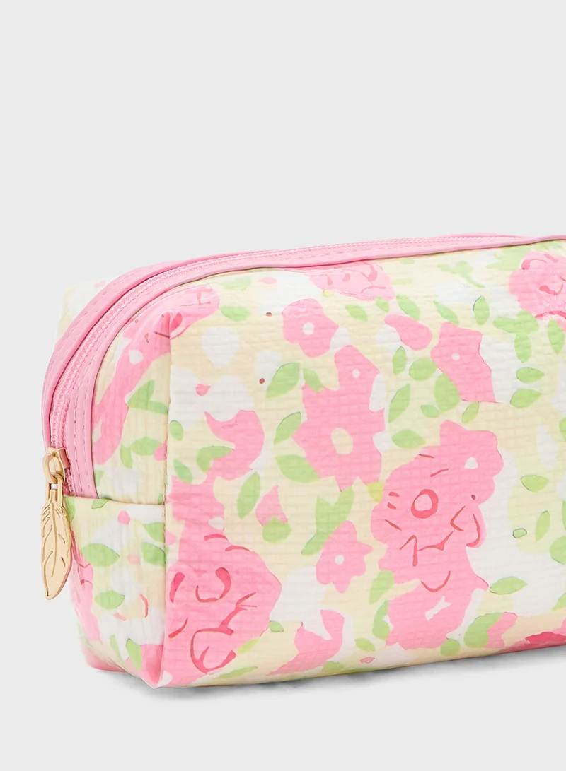 جينجر Floral Print Cosmetic Bag