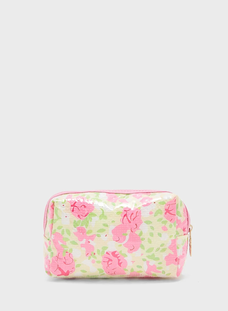 جينجر Floral Print Cosmetic Bag