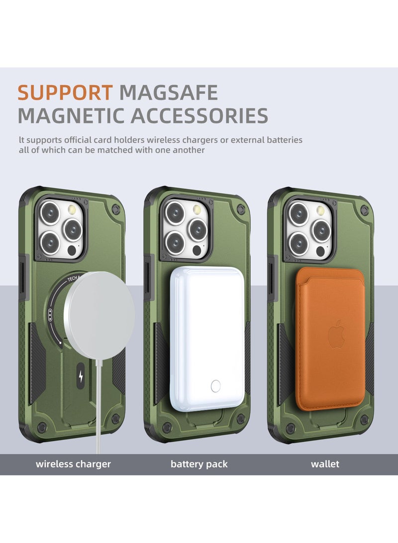 SOKAD Magnetic for iPhone 15 Pro Max Case with Stand. [Compatible with MagSafe] Built-in Kickstand, Rugged Protection Heavy Duty Shockproof Case (Green) - Image 2