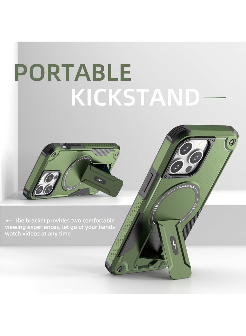 SOKAD Magnetic for iPhone 15 Pro Max Case with Stand. [Compatible with MagSafe] Built-in Kickstand, Rugged Protection Heavy Duty Shockproof Case (Green) - Image 3