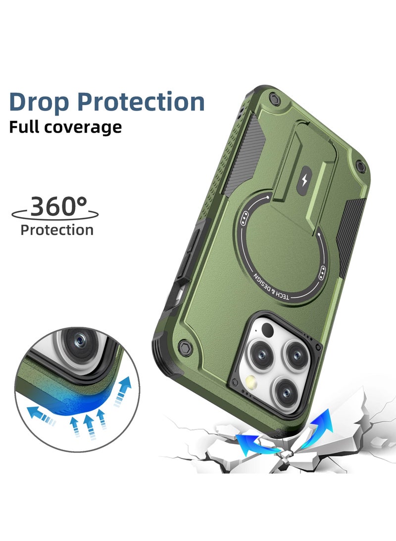SOKAD Magnetic for iPhone 15 Pro Max Case with Stand. [Compatible with MagSafe] Built-in Kickstand, Rugged Protection Heavy Duty Shockproof Case (Green) - Image 5