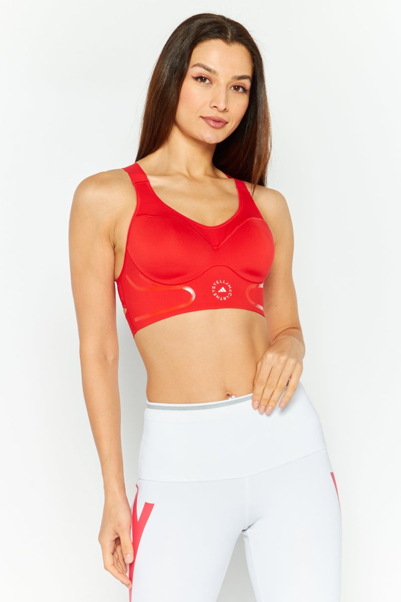 Adidas Adidas by Stella McCartney Women Sportswear Fit Embroidered Logo Padded Sports Bra, Red - Image 1