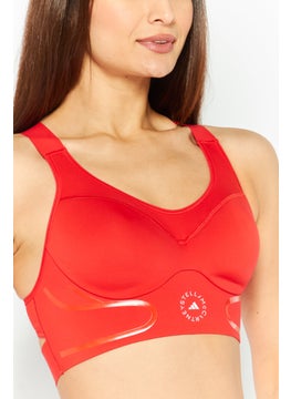 adidas By Stella McCartney Women Sportswear Fit Embroidered Logo Padded Sports Bra, Red  - Image 3