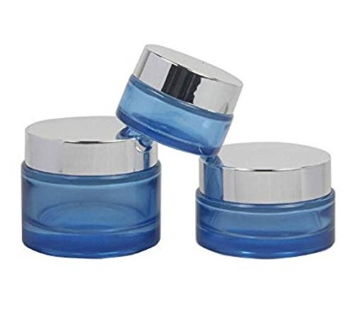 tupwel 2pcs Round Blue Glass Empty Refillable Cosmetic Bottle Face Cream Containers Cae Box Jar Pot Vials For Lotion Eye Shadow Nail Make Up Powder Salve Ointment Sample（50ML） - Image 4