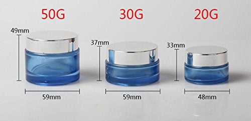 tupwel 2pcs Round Blue Glass Empty Refillable Cosmetic Bottle Face Cream Containers Cae Box Jar Pot Vials For Lotion Eye Shadow Nail Make Up Powder Salve Ointment Sample（50ML） - Image 3