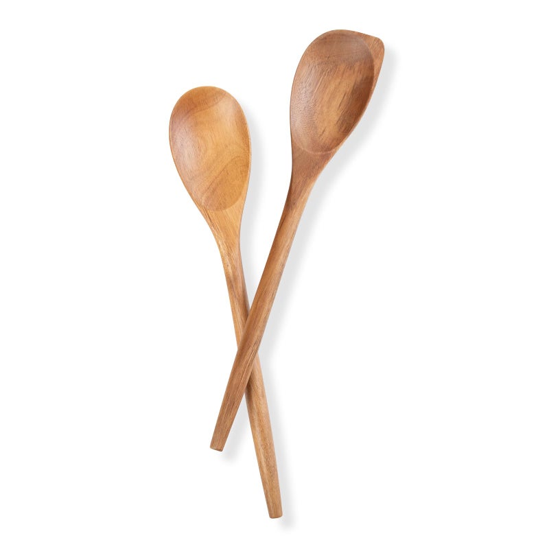2PSC Wooden Cooking Spoons 14 Inch Wooden Spoon for Cooking Mixing Salad or Soup Stirring Black Walnut Nonstick Cookware Wood Cooking Spoons for Serving with Long Handle Smooth Finish