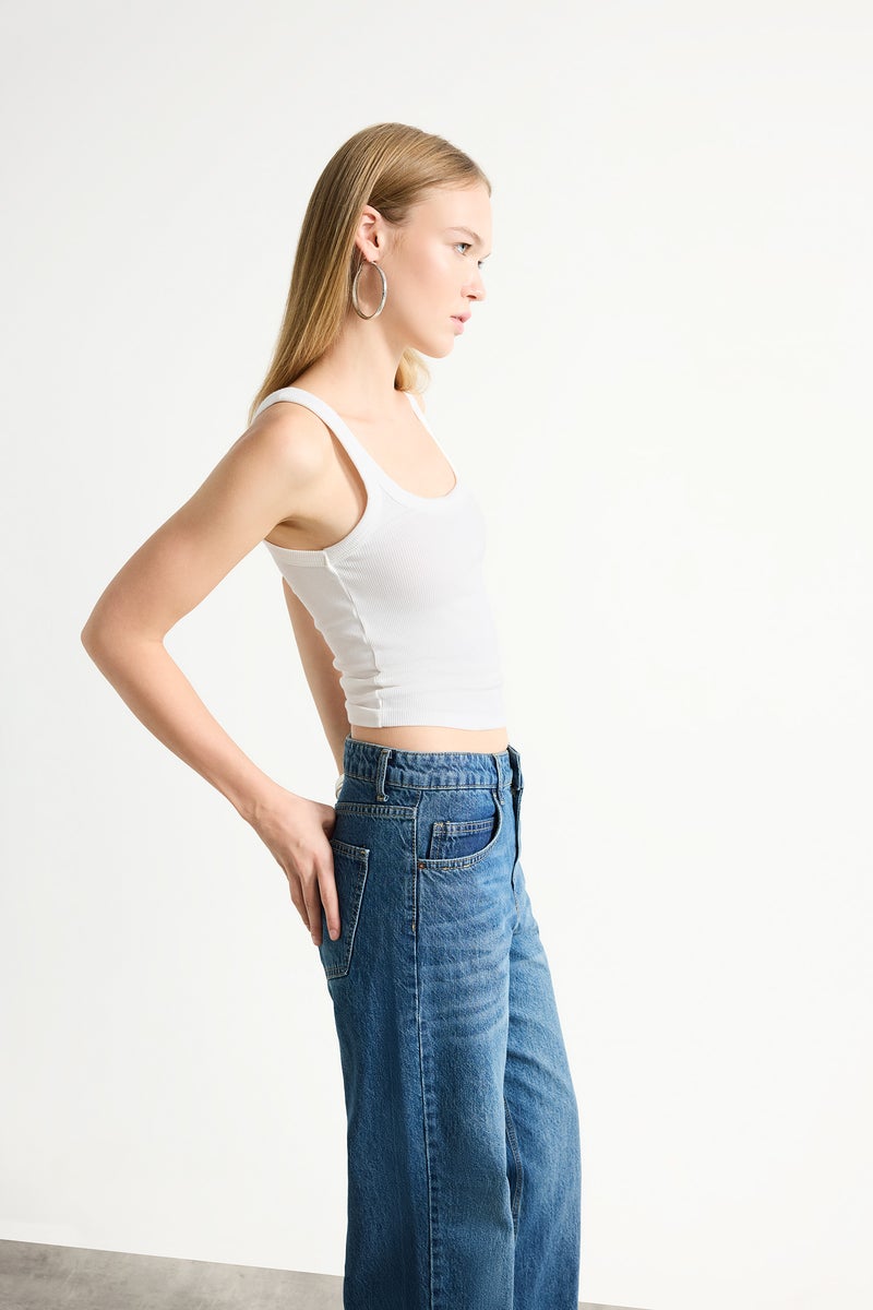 DeFacto White Woman Slim Fit Camisole U Collar Tank Top Casual - Image 3