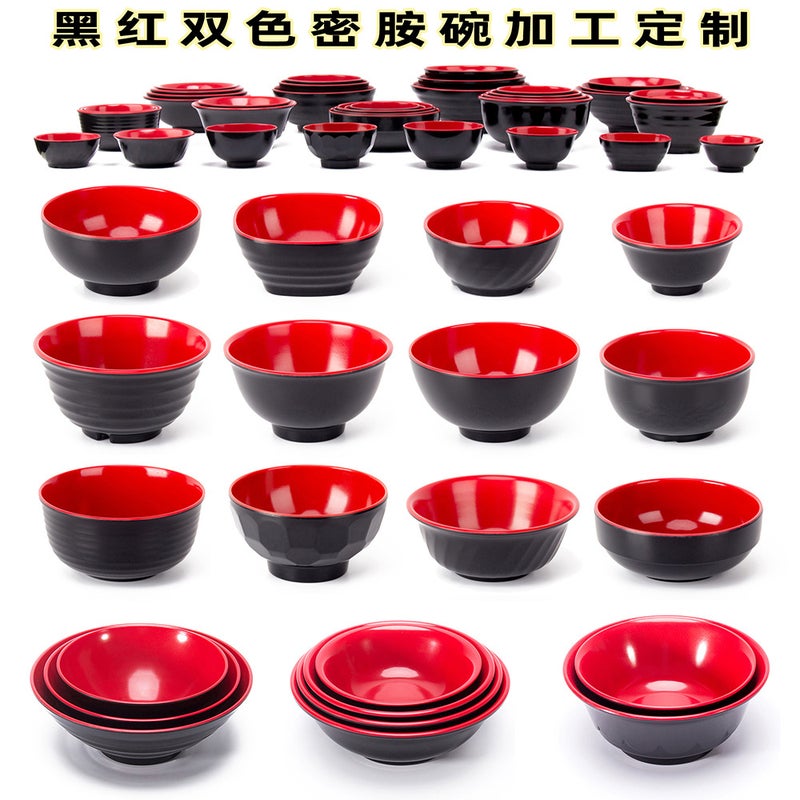 Black And Red Two-Color Melamine Plastic Tableware Restaurant Dining Room Malatang Bowl Japanese Ramen Bowl Large Porridge Powder Soup Bowl - Image 3
