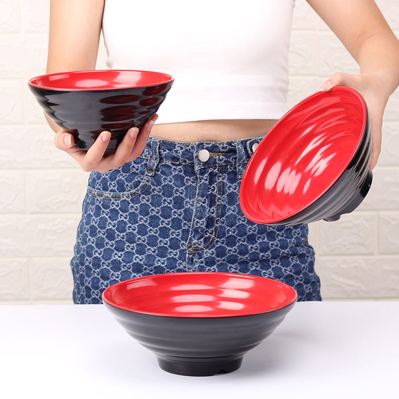 Black And Red Two-Color Melamine Plastic Tableware Restaurant Dining Room Malatang Bowl Japanese Ramen Bowl Large Porridge Powder Soup Bowl - Image 4