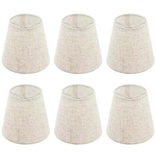 Lnrueg Set of 6 Chandelier Lamp Shades 5 Inch, Mini Barrel Lampshades Clip On for Table Lamp Wall Lamp Replacement, Natural Linen Mini Lamp Shade, 3.5x5x5.5in (Top Height Bottom) - Image 1
