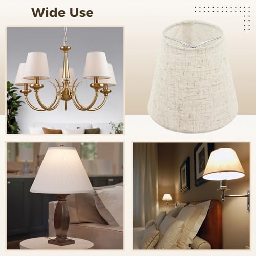 Lnrueg Set of 6 Chandelier Lamp Shades 5 Inch, Mini Barrel Lampshades Clip On for Table Lamp Wall Lamp Replacement, Natural Linen Mini Lamp Shade, 3.5x5x5.5in (Top Height Bottom) - Image 4