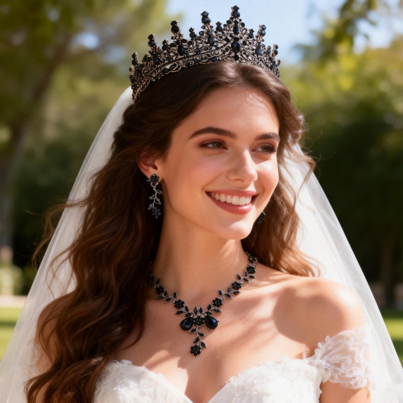 Kamirola Black Tiaras and Crowns for Women,Tiaras Earrings Necklace, Crystal Bridal Jewelry Set,Princess Party Costume Decorations Queen of Hearts Crown Hair Accessories Gift for Halloween Prom - Image 3