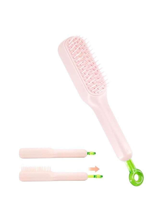 فرشاة شعر ذاتية التنظيف، مشط تدليك واحد مضاد للكهرباء الساكنة، مشط شعر ناعم للنساء، فرش شعر ناعمة للشعر الطويل والقصير والمموج والمفرود (بينك) - Image 1