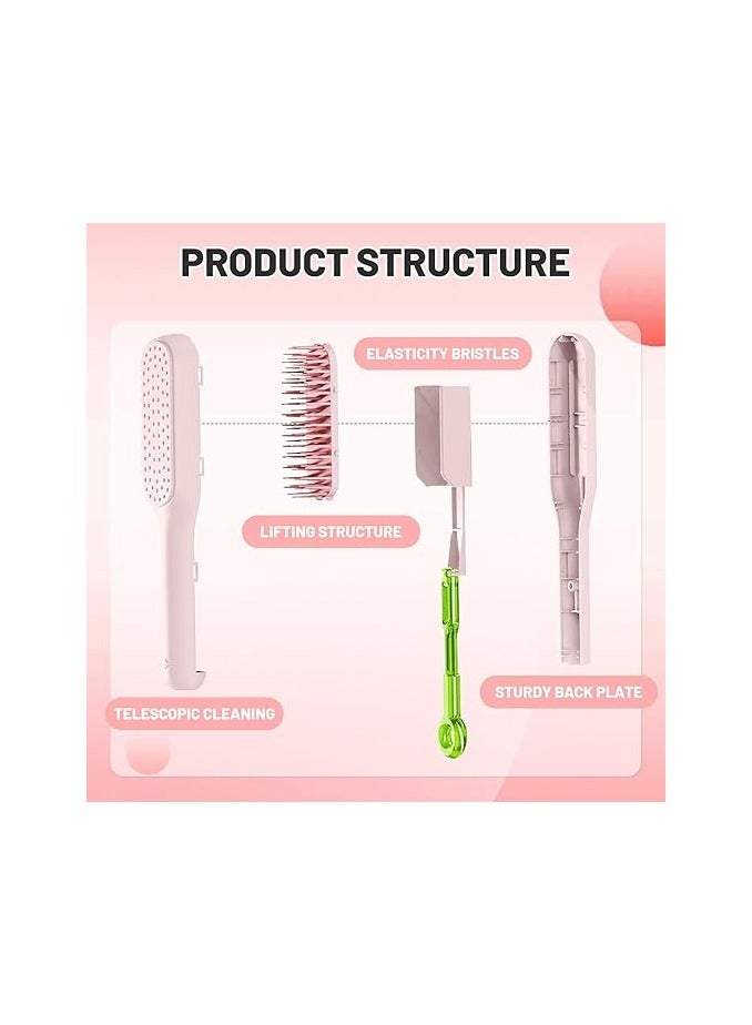 فرشاة شعر ذاتية التنظيف، مشط تدليك واحد مضاد للكهرباء الساكنة، مشط شعر ناعم للنساء، فرش شعر ناعمة للشعر الطويل والقصير والمموج والمفرود (بينك) - Image 4