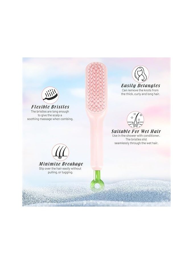 فرشاة شعر ذاتية التنظيف، مشط تدليك واحد مضاد للكهرباء الساكنة، مشط شعر ناعم للنساء، فرش شعر ناعمة للشعر الطويل والقصير والمموج والمفرود (بينك) - Image 3