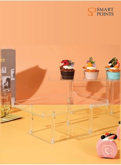 SMARTPOINTS 3 Pack Dessert Table Display Set, Clear Acrylic Dessert Display Stands Buffet Risers for Cupcakes Dessert Pastry Food Fruit Candy Treat for Wedding Birthday Party Rectangle 9.8 x 9.8 cm  - Image 3