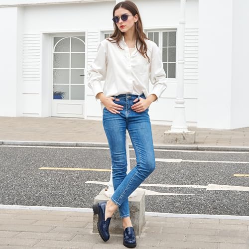 Ecetana Womens Loafers Platform Chunky Penny Lug Sole Comfort Slip on Casual Fashion Business Work Shoes Dark Blue - Image 2