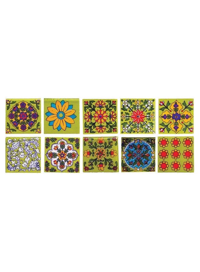 Shiv Kripa Blue Pottery Shiv Kripa Blue Art Pottery Interior Exterior Crafted Tabletop Flooring Wall Festive Decorative 2 x 2 inch Tiles Pack of 20 Tiles (Green, Red & Multi) - Image 2