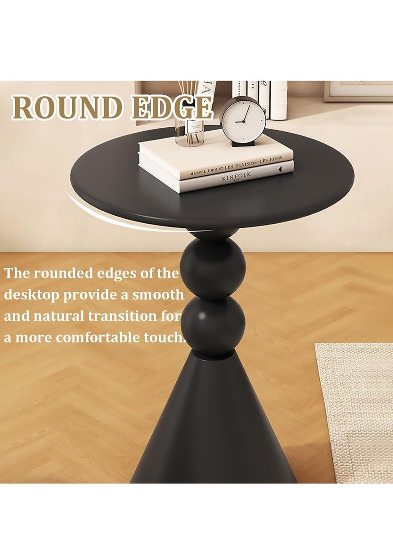 شو وو طاولة جانبية دائرية، طاولة جانبية صغيرة ذات هيكل حديدي لغرفة المعيشة، طاولة جانبية للديكور المنزلي العصري، طاولة وسط دائرية ريترو، لغرفة النوم في الهواء الطلق في الأماكن المغلقة، باللون الأسود - Image 4