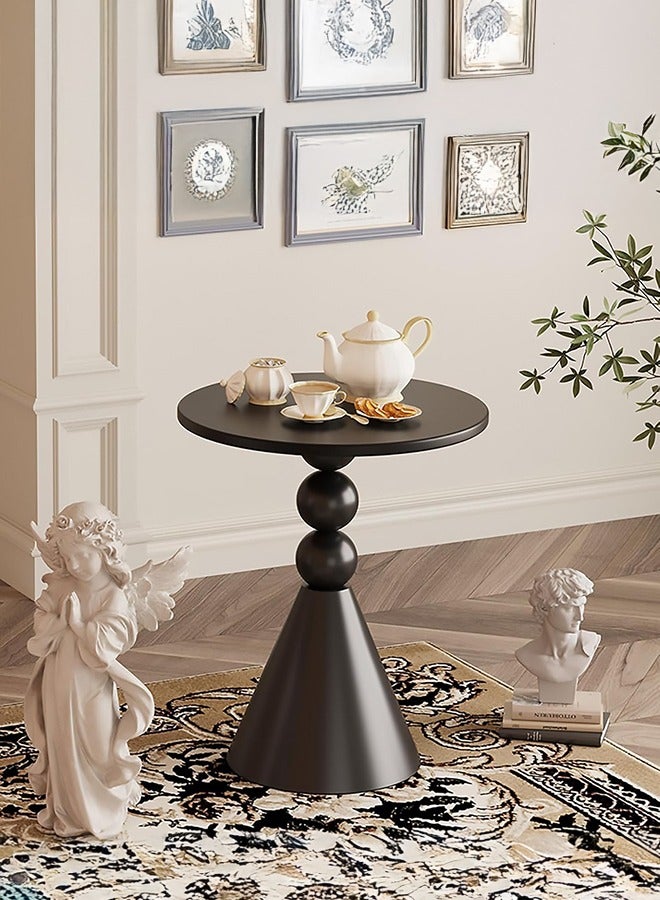 شو وو طاولة جانبية دائرية، طاولة جانبية صغيرة ذات هيكل حديدي لغرفة المعيشة، طاولة جانبية للديكور المنزلي العصري، طاولة وسط دائرية ريترو، لغرفة النوم في الهواء الطلق في الأماكن المغلقة، باللون الأسود - Image 1