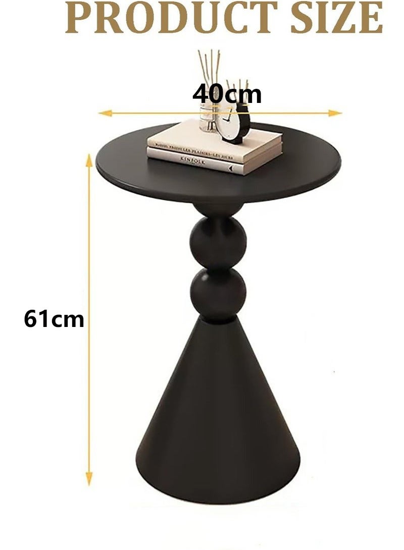 شو وو طاولة جانبية دائرية، طاولة جانبية صغيرة ذات هيكل حديدي لغرفة المعيشة، طاولة جانبية للديكور المنزلي العصري، طاولة وسط دائرية ريترو، لغرفة النوم في الهواء الطلق في الأماكن المغلقة، باللون الأسود - Image 2