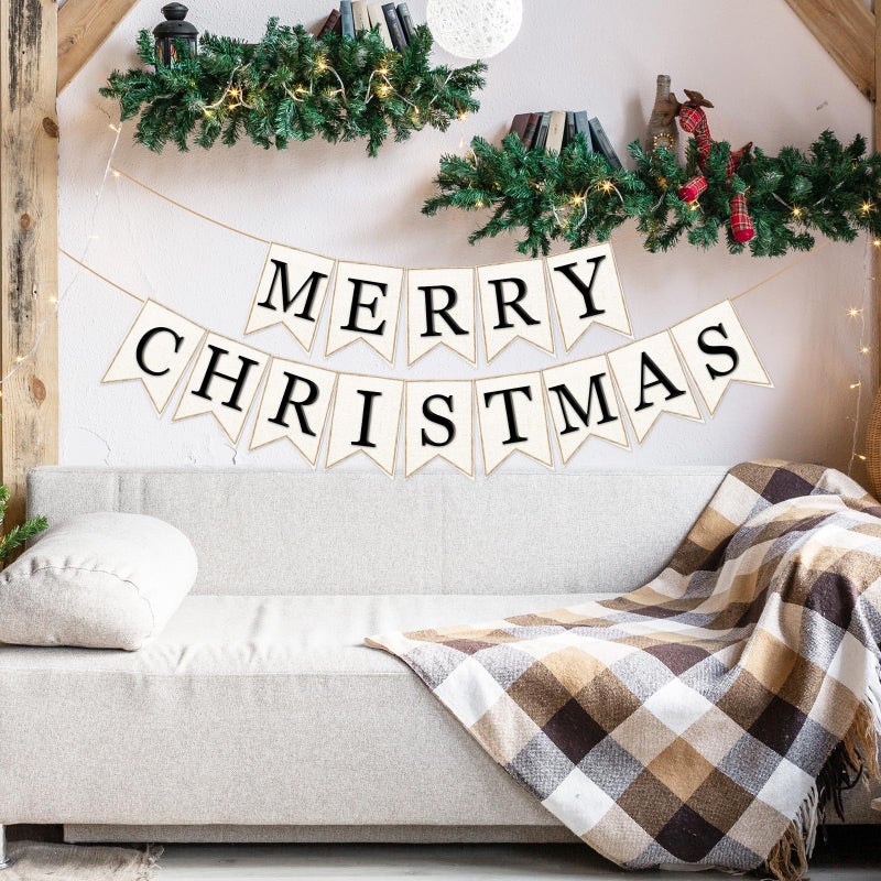 Whaline لاين 2 قطع لافتة عيد الميلاد من الخيش لافتة عيد الميلاد مصنوعة من الفelt لافتة عيد الميلاد مسبقة التجميع للزينة المنزلية وحفلات التعليق - Image 4