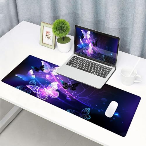 KRESHU Glowing Night Butterflies Gaming Mouse Pad | Large Extended Waterproof Mouse mat Stitched Edge Mouse Pad for Gamers Non-Slip Base Rubber Mousepad for Work Game Office Home (30 * 80CM,1-Pcs) - Image 2