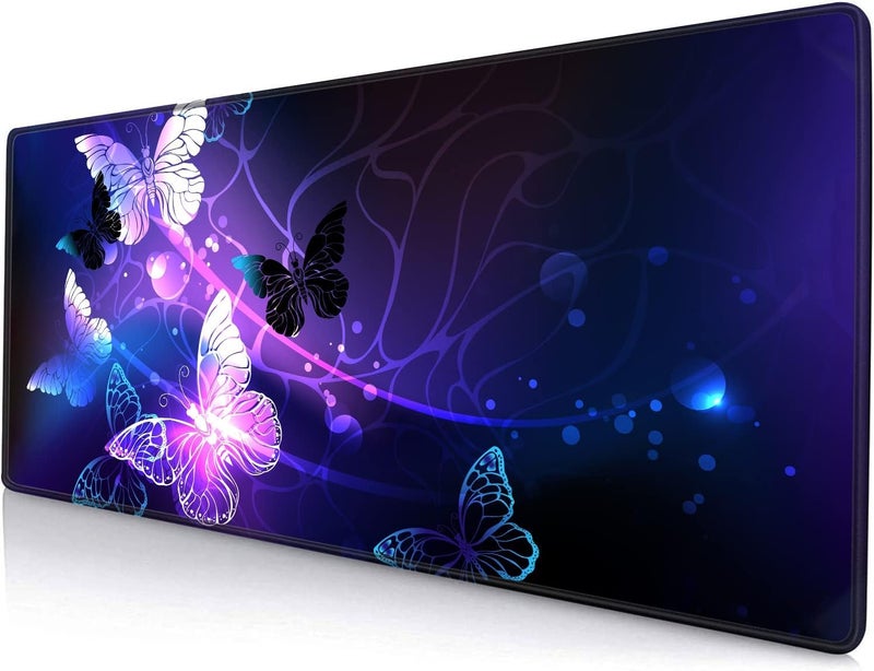 KRESHU Glowing Night Butterflies Gaming Mouse Pad | Large Extended Waterproof Mouse mat Stitched Edge Mouse Pad for Gamers Non-Slip Base Rubber Mousepad for Work Game Office Home (30 * 80CM,1-Pcs) - Image 1