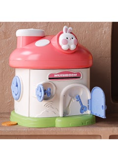 Mushroom House Piggy Bank Can Store Desirable Paper Money Coins Automatic Roll Money Fingerprint Sealed Lock Piggy Bank Year Gift-Color:Little Rabbit [with 2 Keys Sealed Gift Box]