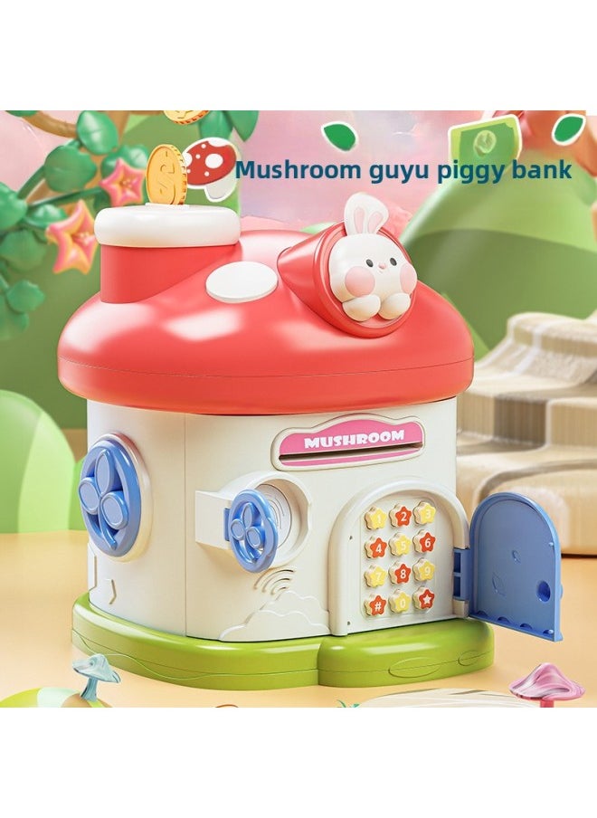 Generic - Mushroom House Piggy Bank Can Store Desirable Paper Money Coins Automatic Roll Money Fingerprint Sealed Lock Piggy Bank Year Gift-Color:Little Rabbit [with 2 Keys Sealed Gift Box] - Image 1