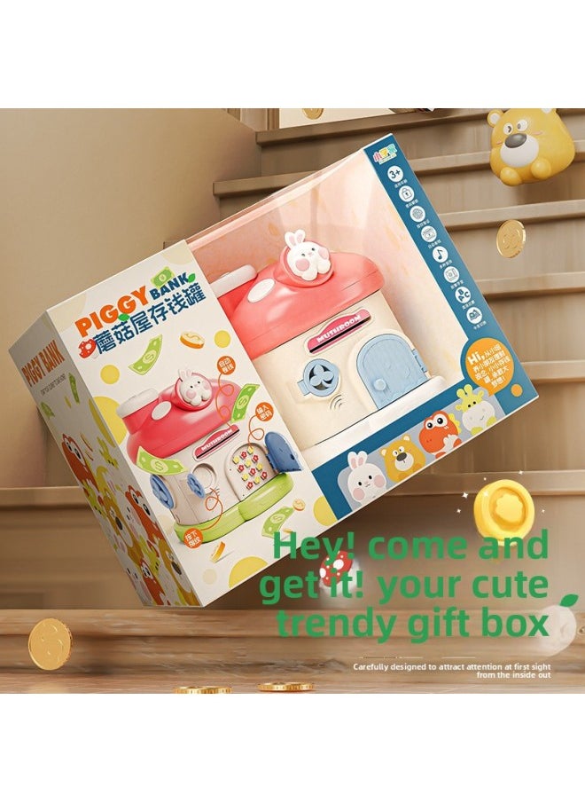 Generic - Mushroom House Piggy Bank Can Store Desirable Paper Money Coins Automatic Roll Money Fingerprint Sealed Lock Piggy Bank Year Gift-Color:Little Rabbit [with 2 Keys Sealed Gift Box] - Image 1