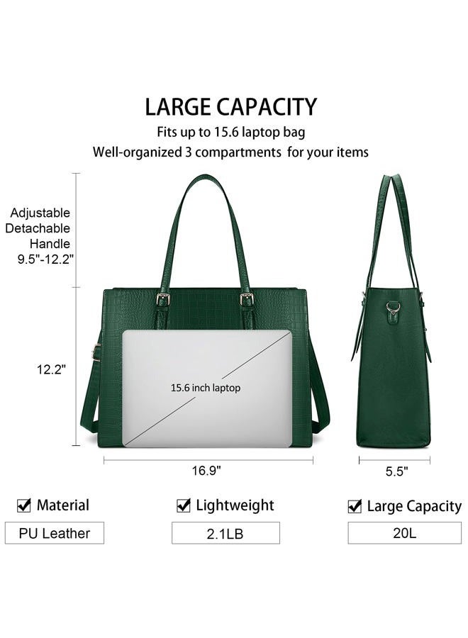 Lubardy Laptop Bag for Women 15.6 inch Laptop Tote Bag Leather Classy Computer Briefcase for Work Waterproof Handbag Professional Shoulder Bag Women Business Office Bag Large Capacity Green - Image 5