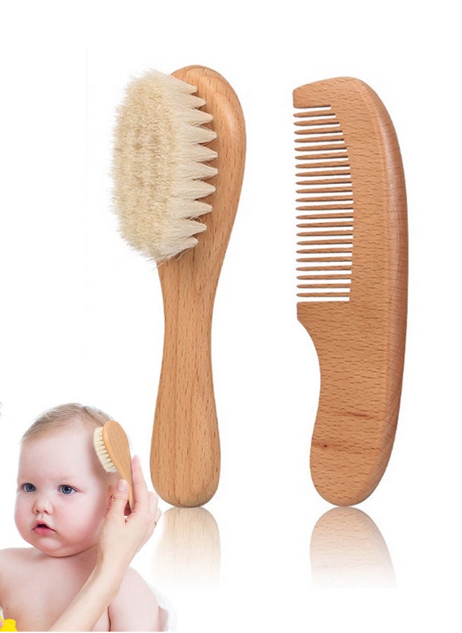Generic Baby Hair Bush and Comb Set -Nature Lotus Wood with Soft Goat Bristle and Pear Wood Comb for Newborns & Toddlers, Ideal for Cradle Cap  - Image 1