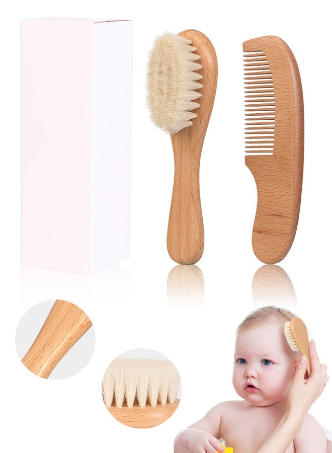 Baby Hair Bush and Comb Set -Nature Lotus Wood with Soft Goat Bristle and Pear Wood Comb for Newborns & Toddlers, Ideal for Cradle Cap - Image 1